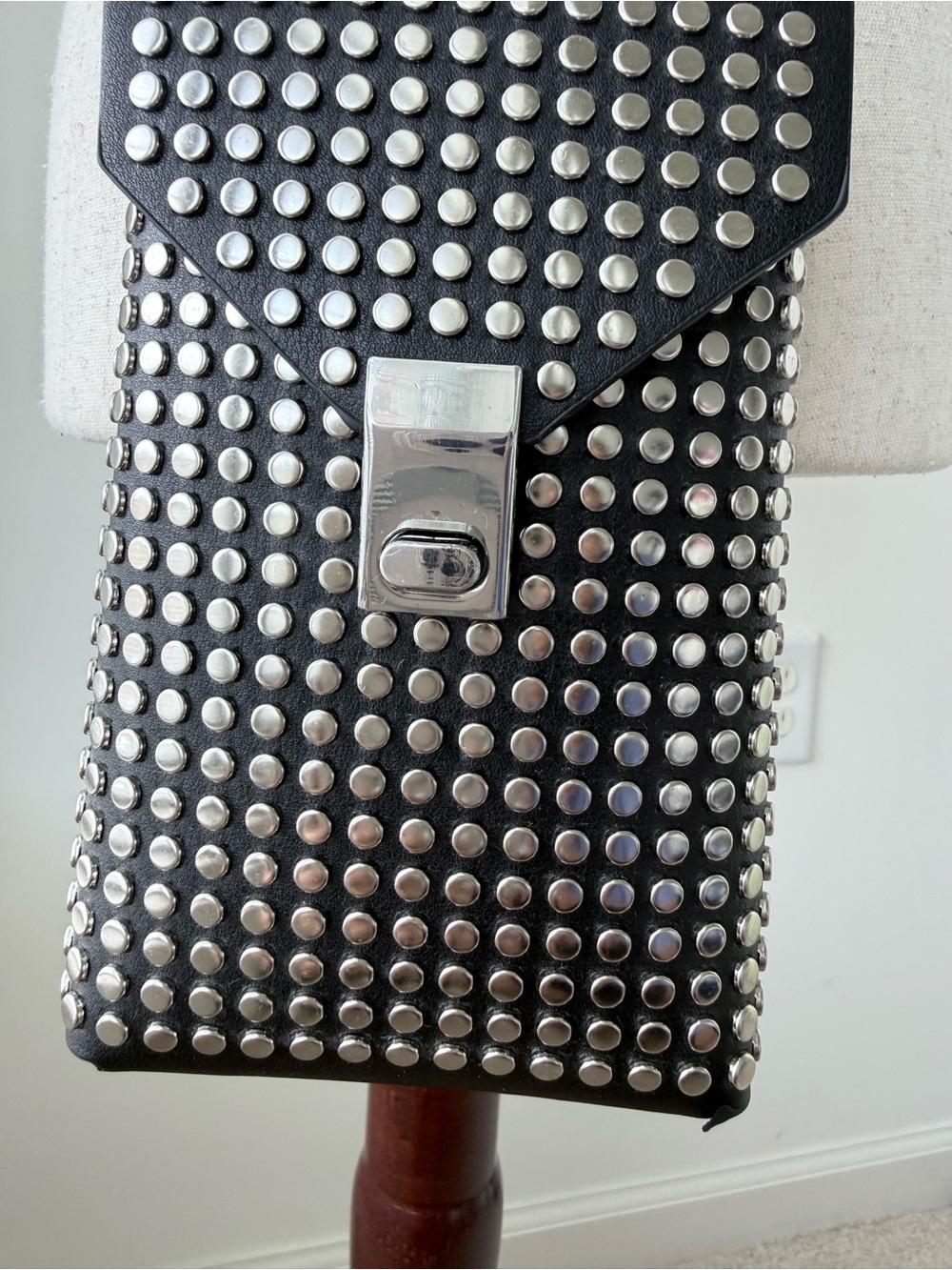 Stradivarius Black Studded Mini Crossbody Bag with Chain - Picture 7 of 13